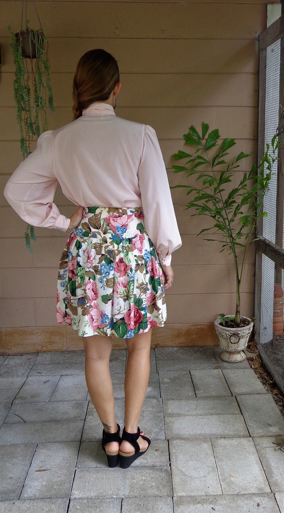 Vintage Floral Mini Skirt / Pleated / Small XS - image 7