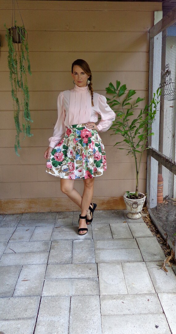 Vintage Floral Mini Skirt / Pleated / Small XS - image 3