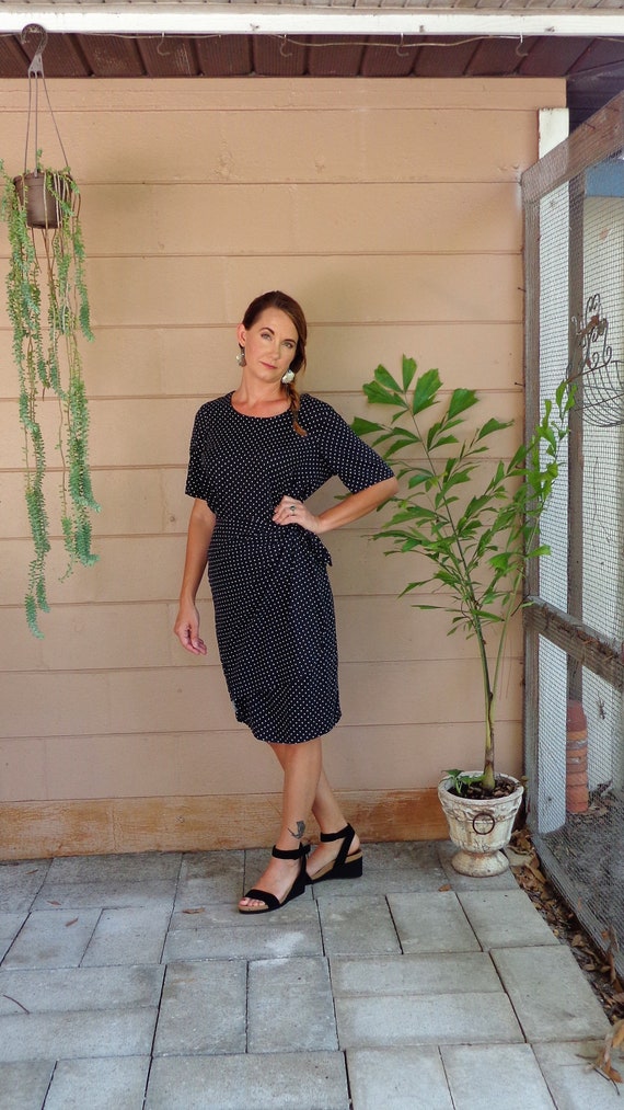 Vintage Wrap Dress / Polka Dot Black ...