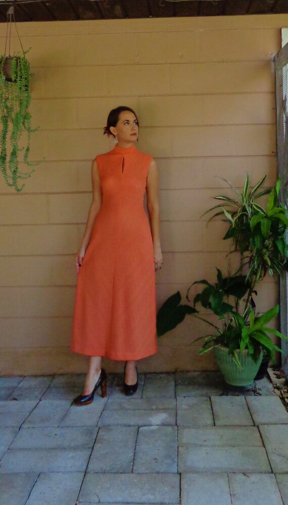 Vintage Maxi Dress / Peach Pastel Textured 1960's… - image 2