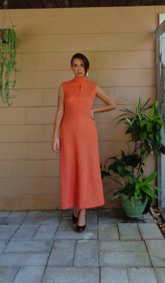 Vintage Maxi Dress / Peach Pastel Textured 1960's… - image 1