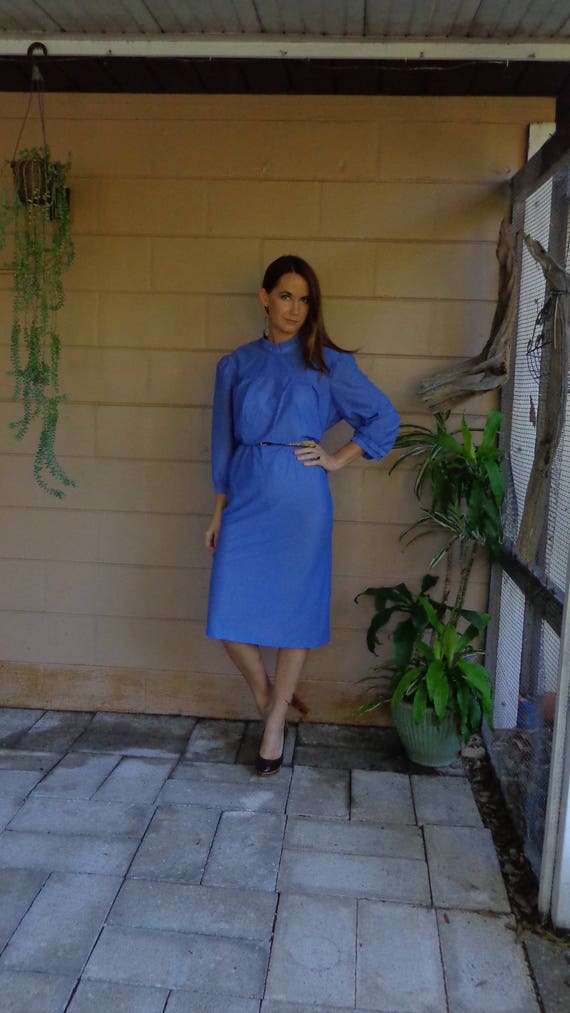 Vintage Midi Dress / Sheer Lavender Ruffle Long Sl