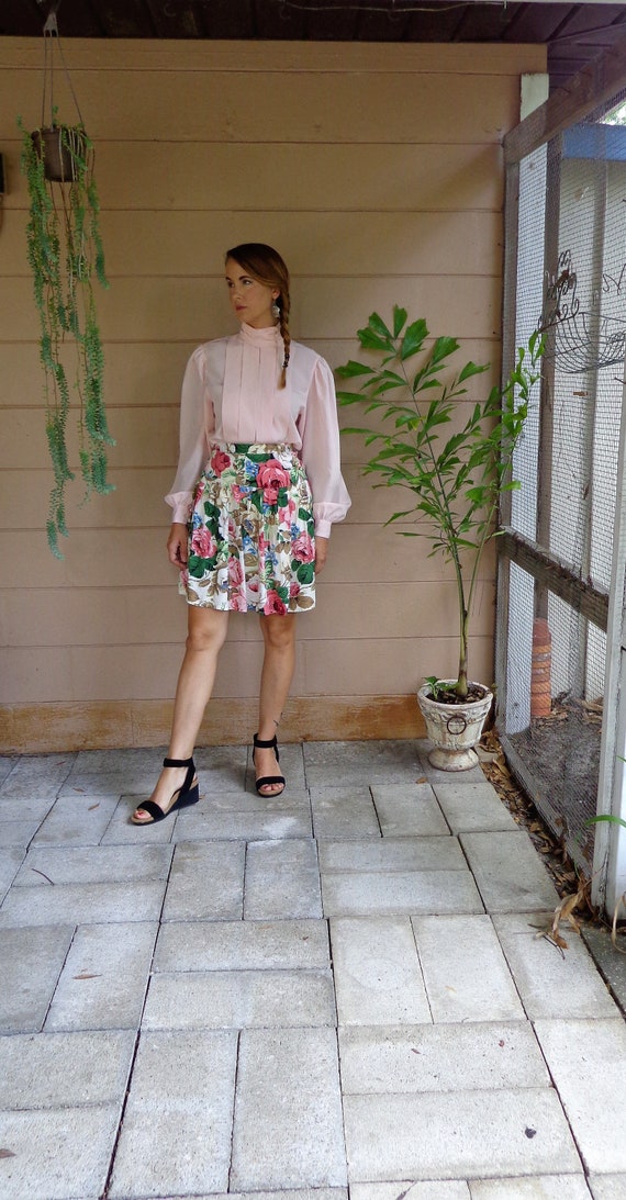 Vintage Floral Mini Skirt / Pleated / Small XS - image 2