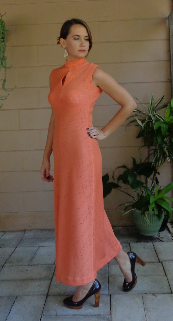 Vintage Maxi Dress / Peach Pastel Textured 1960's… - image 3