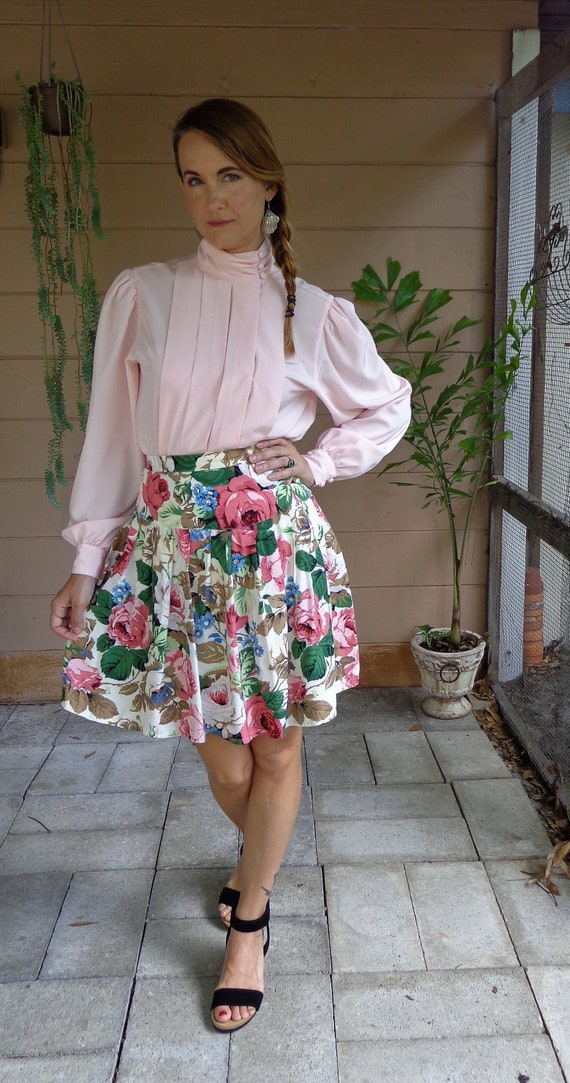 Vintage Floral Mini Skirt / Pleated / Small XS - image 5