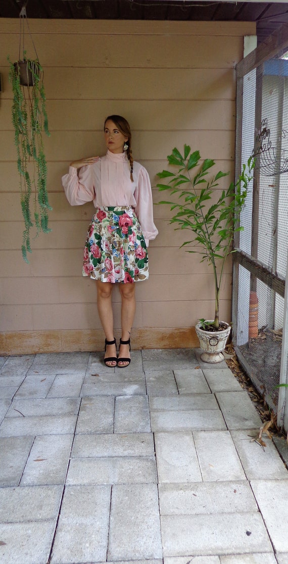 Vintage Floral Mini Skirt / Pleated / Small XS - image 4