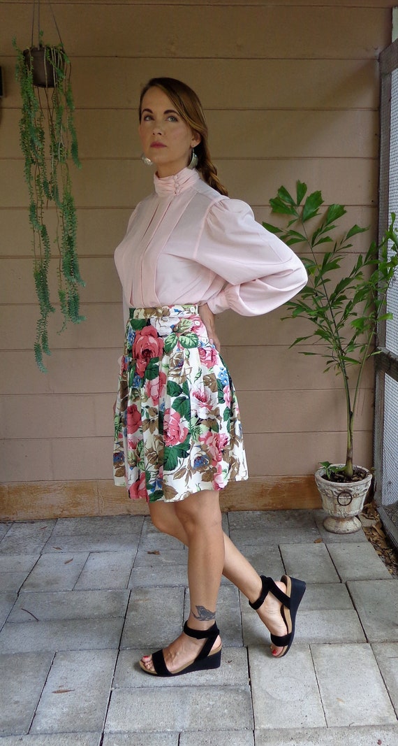 Vintage Floral Mini Skirt / Pleated / Small XS - image 6