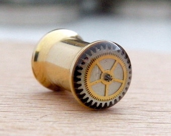Gold Steampunk Vintage Watch Parts Ear Plug / Tunnel  - Gears In Your Ears. 6mm /  2ga. 2g.