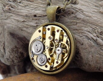 Steampunk Pendant Necklace - Featuring a Mechanical Antique Swiss Pocket Watch Movement.