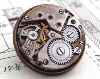 Steampunk Lapel Pin Brooch, With Watch Mechanics. Vintage Watch Movement Jewellery For Men or Women.