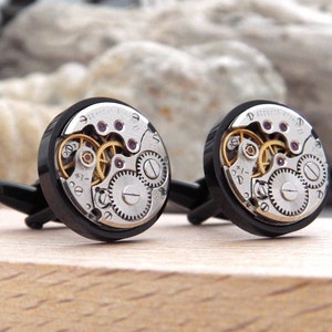 Watch Cufflinks Black Clockwork Steampunk Cuff Links. Gifts for Men. image 1