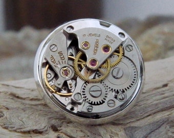 Mechanical Watch Lapel Pin, Gift for Watch Enthusiast, with Vintage 1950s Roamer Watch Movement. Gift for Men. Gift for Husband.
