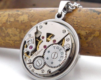 Clockwork Watch Gears Pendant and Stainless Steel Chain. Unusual Gift. Steampunk Necklace.