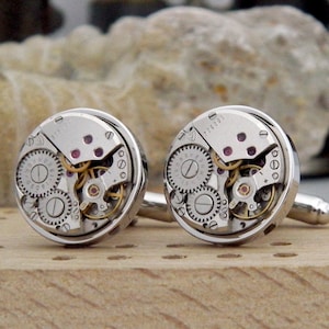 Cufflinks: Steampunk Watch Cufflinks, Vintage Clockwork Watch Movement Cuff Links. Wedding Cufflinks. Steampunk Gift for Men. image 1