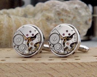 Gemelos: Gemelos de reloj steampunk, gemelos vintage con mecanismo de relojería. Gemelos de boda. Regalo steampunk para hombre.