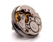 Steampunk Lapel Pin Badge, With Original Watch Gears. Gun Metal Black.