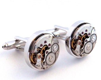 Cufflinks: Steampunk Watch Cufflinks, Vintage Clockwork Watch Movement Cuff Links. Wedding Cufflinks. Steampunk Gift for Men.