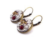 Steampunk Earrings, Featuring Vintage Watch Mechanisms & Swarovski Crystals. Pair, Round, Lever Backs.