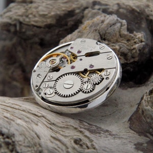 Steampunk Lapel Pin Badge, With Watch Mechanics. Vintage Watch Movement & Silver Plated Backing. image 5