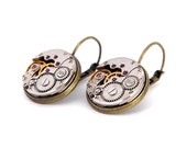 Steampunk Earrings, Featuring Vintage Watch Mechanisms. Pair, Round, Lever Backs.