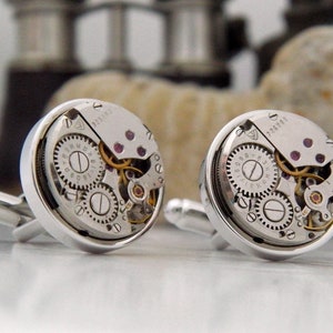 Cufflinks: Steampunk Watch Cufflinks, Vintage Clockwork Watch Movement Cuff Links. Wedding Cufflinks. Steampunk Gift for Men. image 5