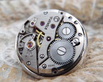 Watch Gears Lapel Pin, Gift for Watch Enthusiast, with Vintage Swiss Watch Mechanics. Father's Day Gift for Men.