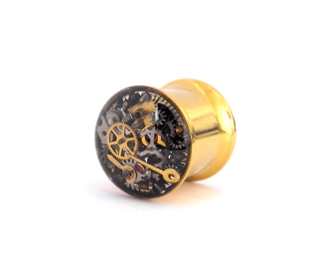 Black Steampunk Vintage Watch Parts Ear Plug / Tunnel - Gears In Your - Foto 9