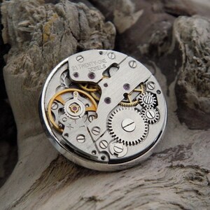 Steampunk Lapel Pin Badge, With Watch Mechanics. Vintage Watch Movement & Silver Plated Backing. image 3