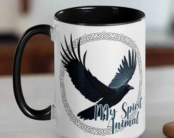 Raven Coffee Mug Ceramic, Celtic Knot Fantasy Book Lover Gift