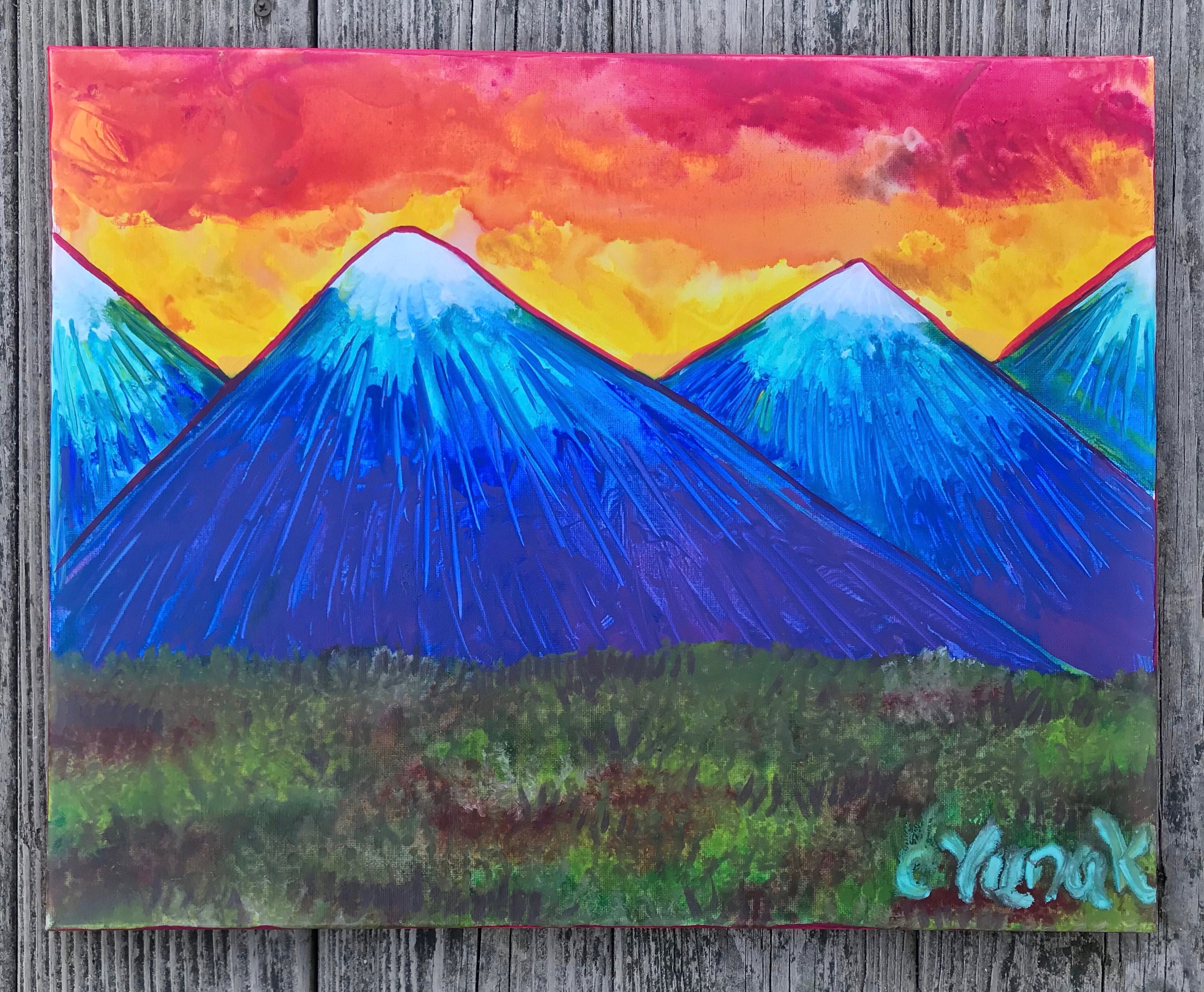 Original Abstract Acrylic Mountain Landscape Painting on 16x20 Canvas