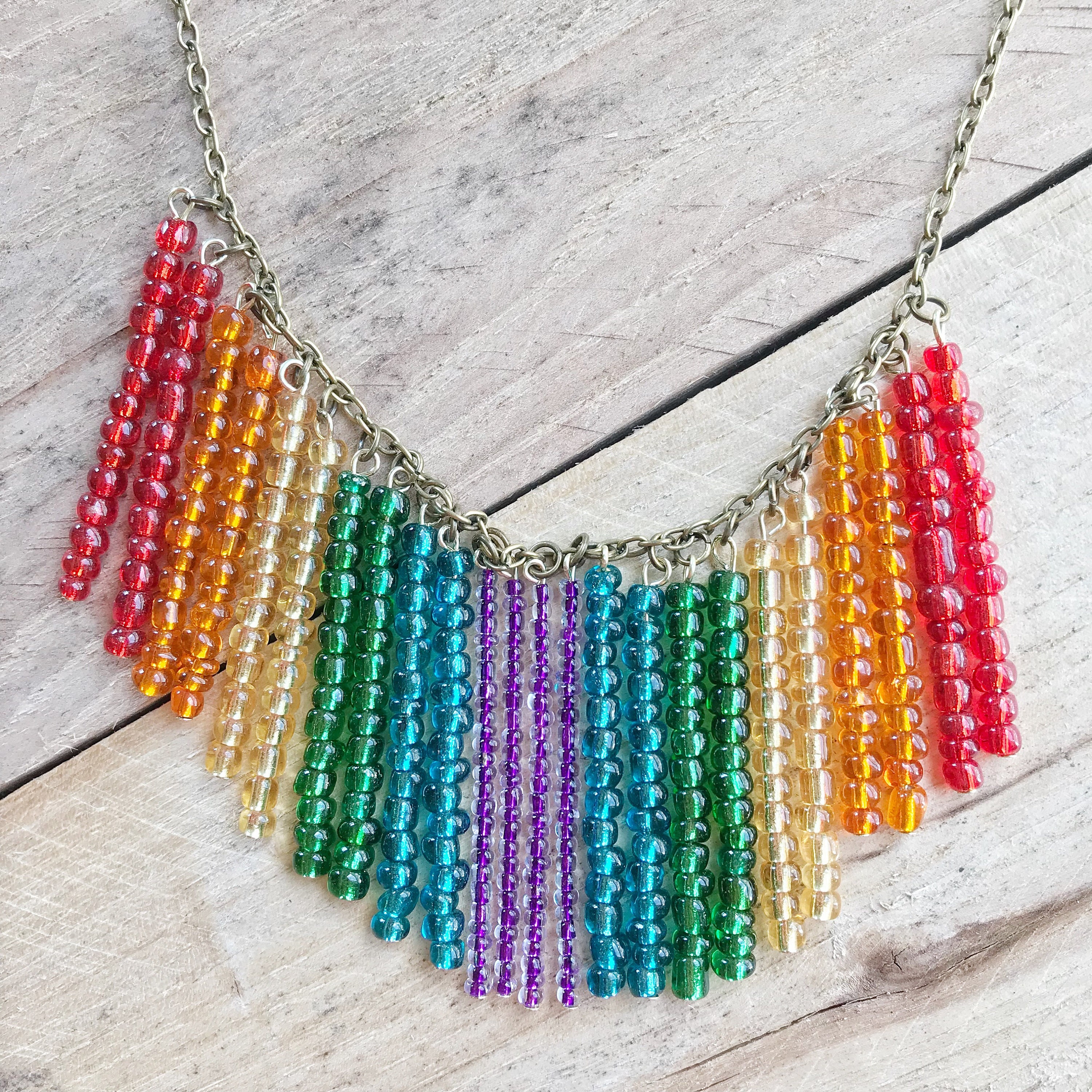 Rainbow Glass Necklace Beaded Rainbow Statement Necklace Etsy