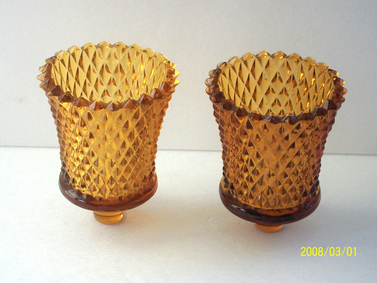 Vintage Amber Glass Votive Candle Holder Insert Pair Etsy