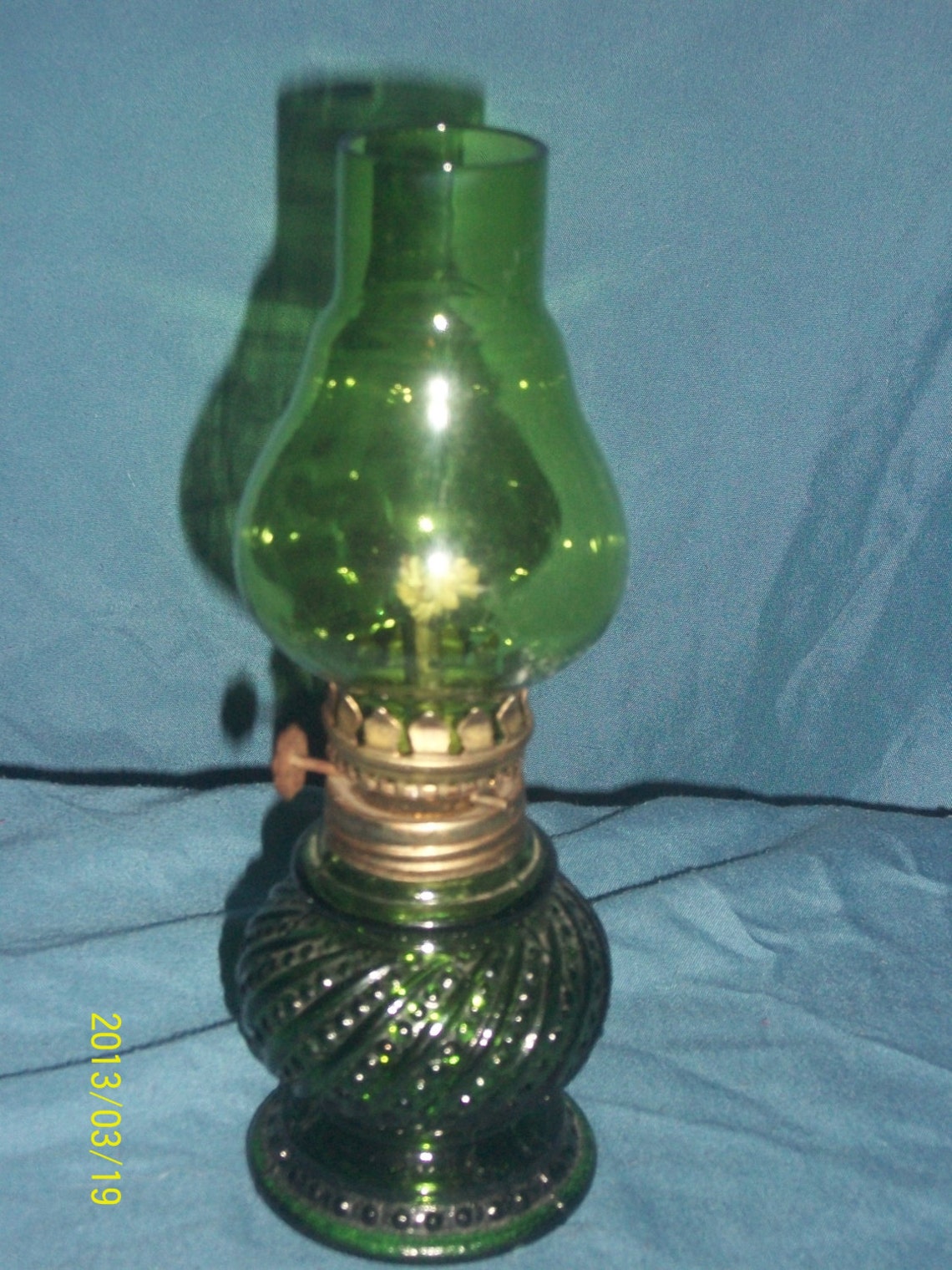 Vintage Green Glass Oil Lamp Miniature Etsy