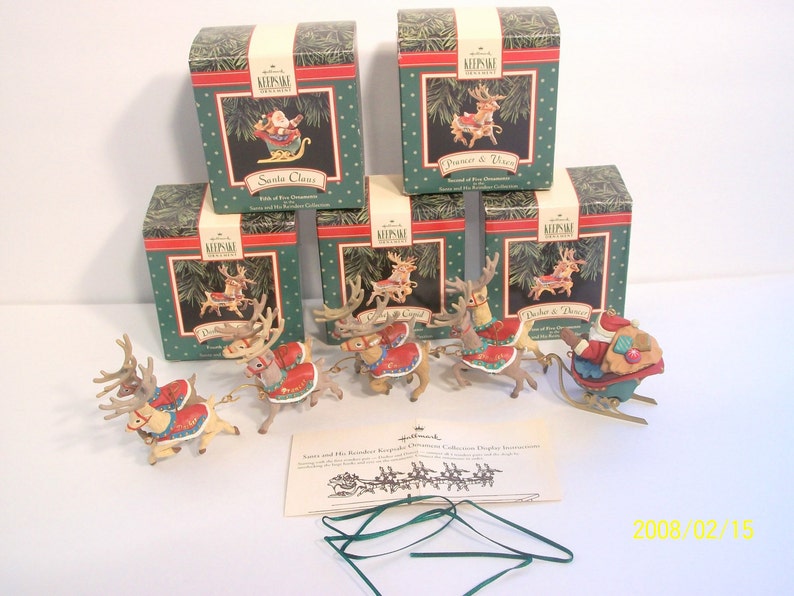 Vintage Hallmark Ornament Set Complete Santa and His Reindeer  Etsy