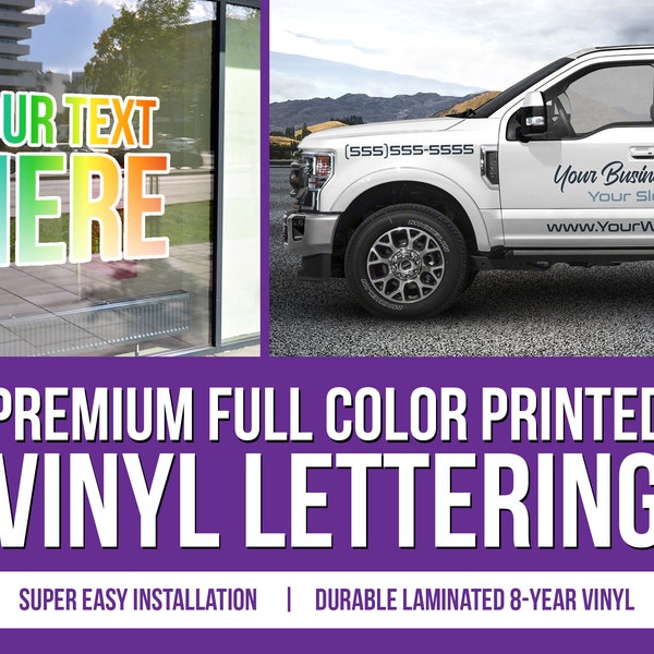 Vinyl Letters - Premium Laminated Full Color Printed Vinyl Lettering - 8/yr Durable - No Shrink - Super Easy Install - Any Font - Any Colors