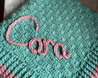 Crocheted personalised baby blanket