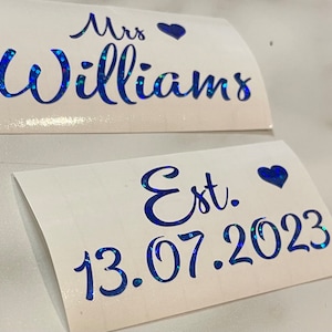 Wedding / bridal shoe decals/stickers includes name and date great for high heels