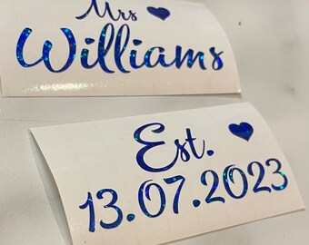 Wedding / bridal shoe decals/stickers includes name and date great for high heels