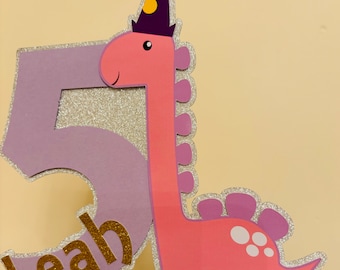 Personalised pink/blue theme dinosaur Cake Topper