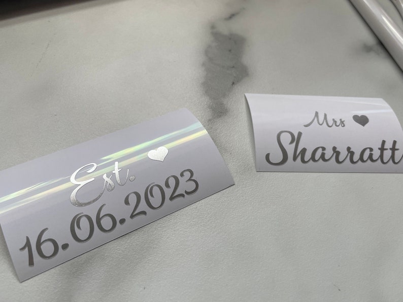 Wedding / bridal shoe decals/stickers includes name and date great for high heels image 5