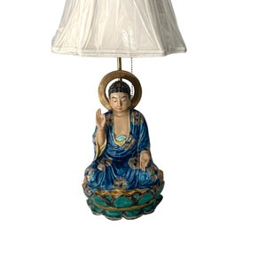 Vintage Ceramic Buddha Lamp With Shade