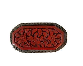 Antique Chinese Export Cinnabar Brooch