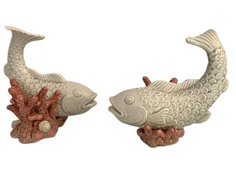 1970's Fitz and Floyd Ceramic Fish With Coral and Shells- A Pair