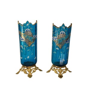 Antique Enameled Glass Vase with Bronze Ormolu Mounts A Pair image 1