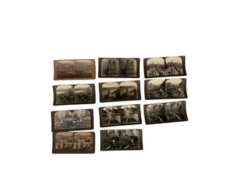 11 Stereoscope Cards of China, Europe and Venezuela