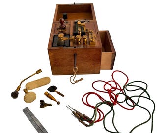 Antique Victorian Faradic Battery Electrotherapy Set Archibald Young Edinburgh c1900 Complete