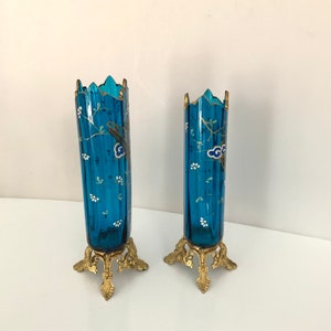Antique Enameled Glass Vase with Bronze Ormolu Mounts A Pair image 2