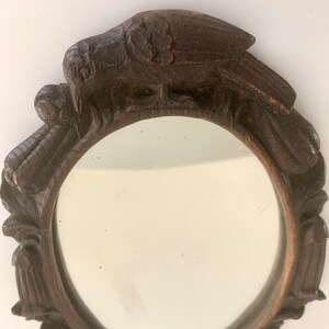 Antique Hand Carved Wooden Hand Mirror With Bird image 2