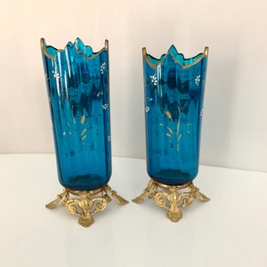Antique Enameled Glass Vase with Bronze Ormolu Mounts A Pair image 3
