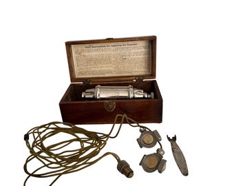 Antique 1915 Farador Electrotherapy Medical Device With Original Wood Case